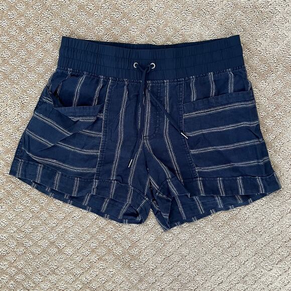 Athleta Cabo Linen 4" Striped Shorts Navy White Striped - Picture 2 of 6
